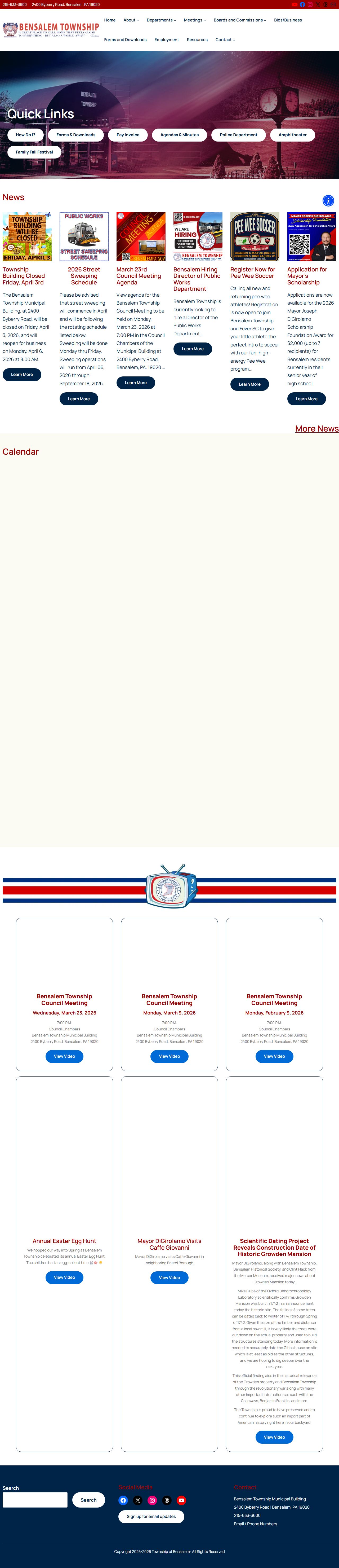 Bensalem Township official website for inmate records and released inmate information