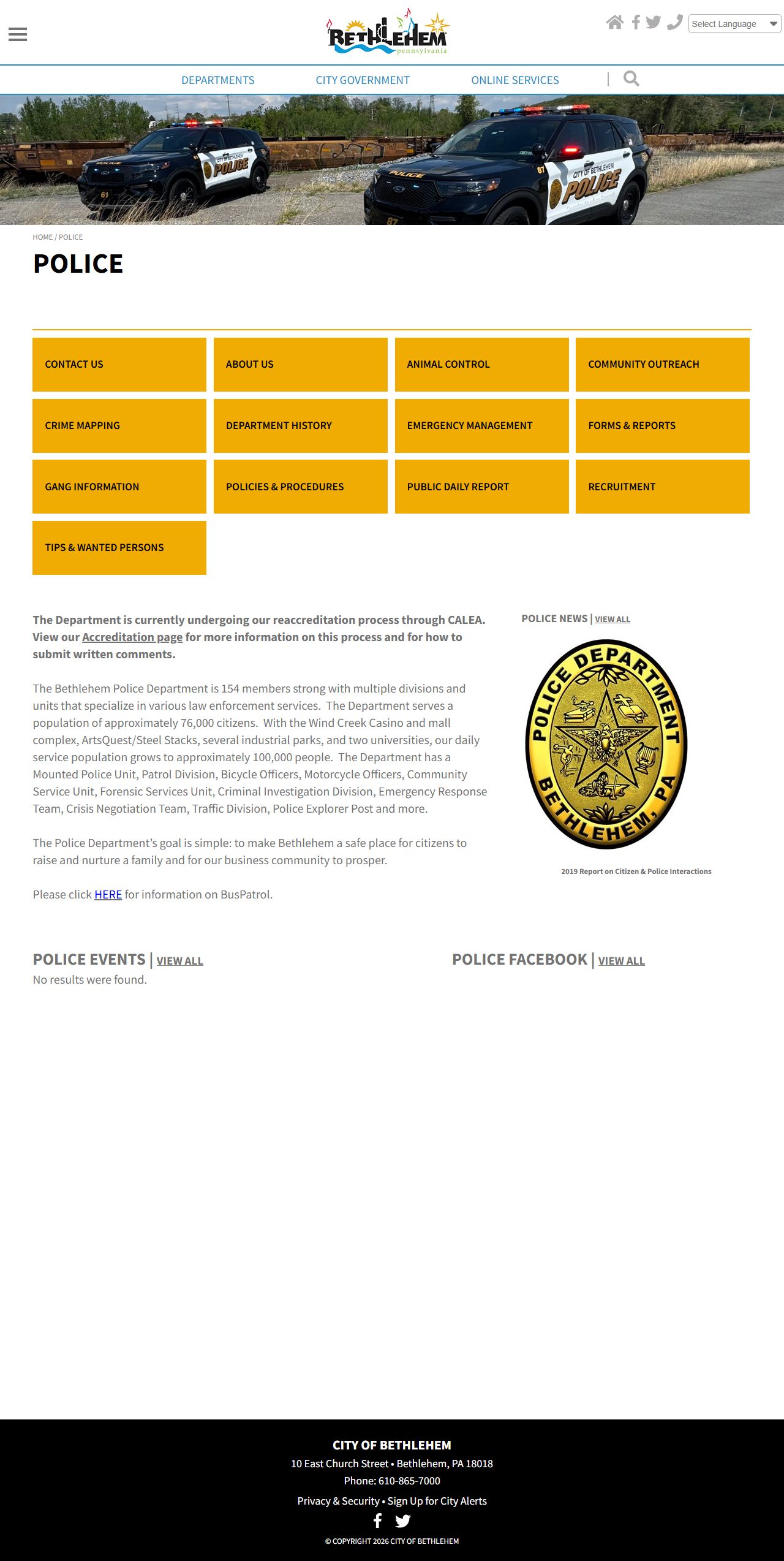 Bethlehem Police Department official website for released inmate records access