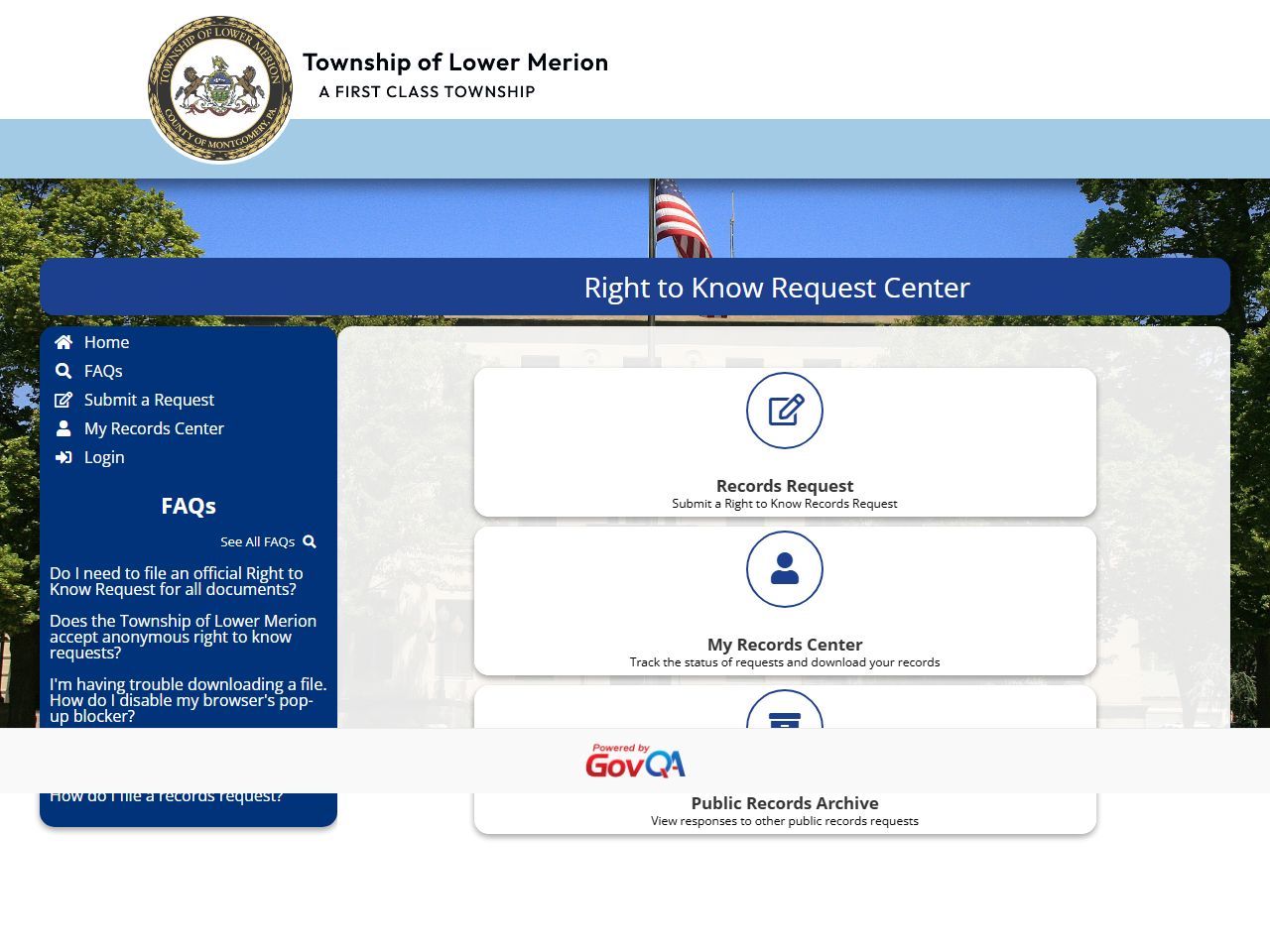 Lower Merion Township RTK portal for released inmate records and public access requests
