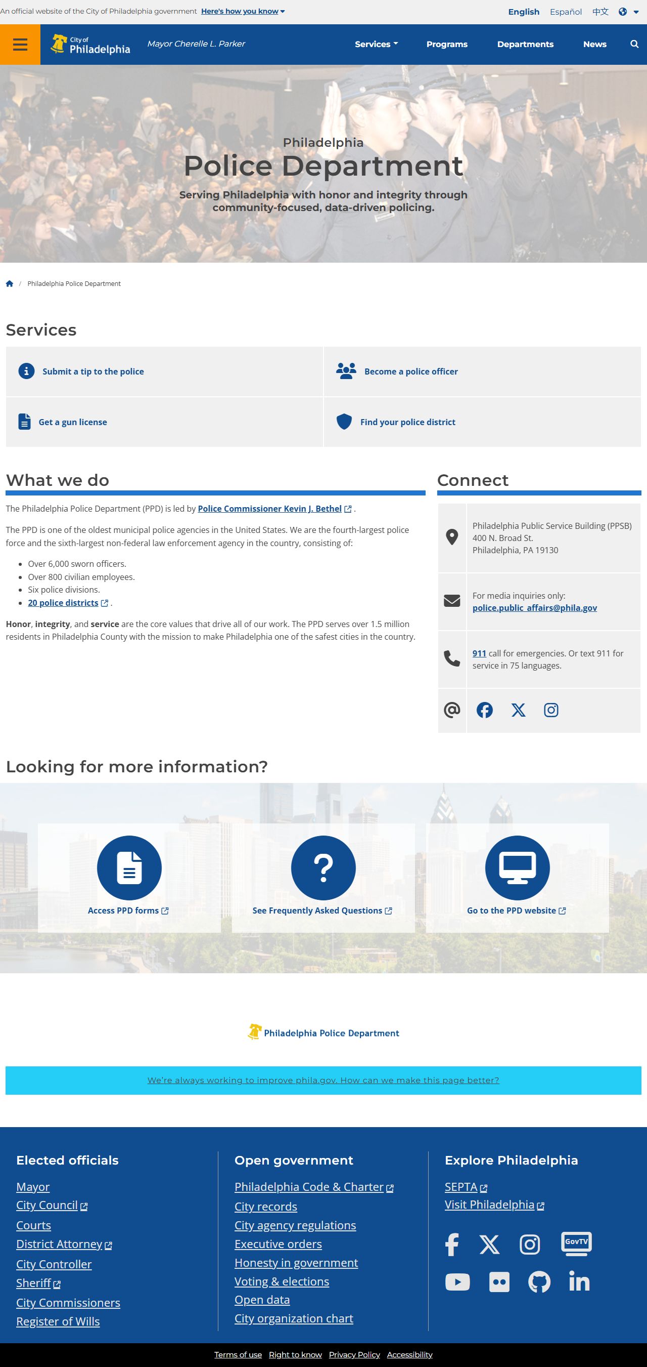 Philadelphia Police Department official website for released inmate records
