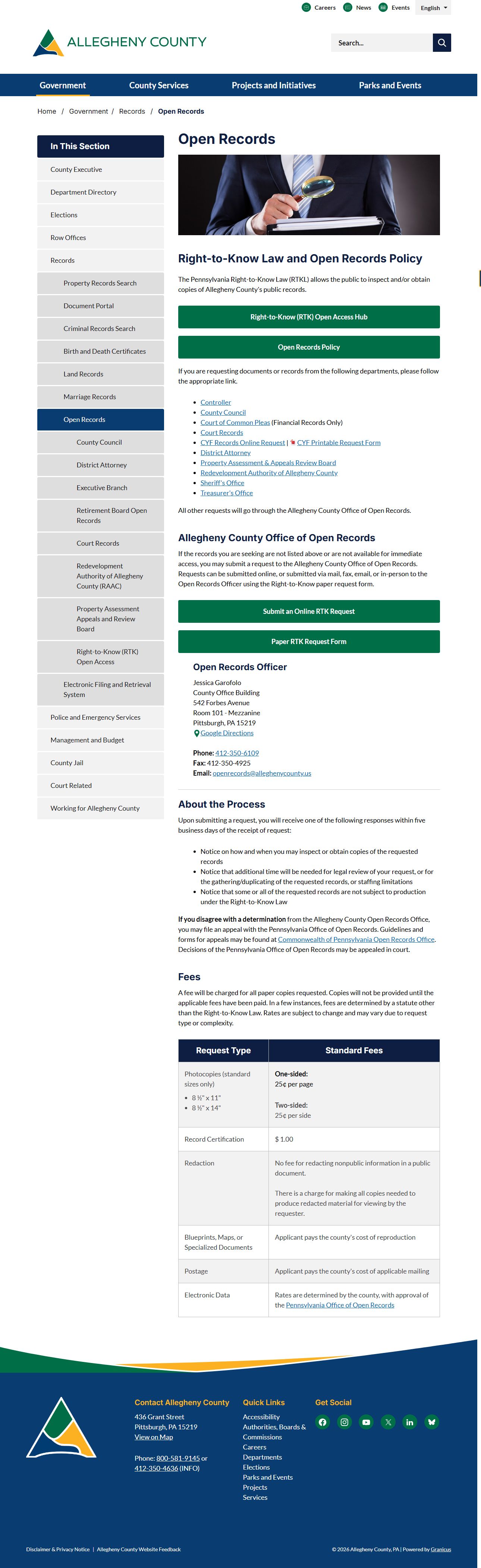 Allegheny County released inmate records open records RTK request portal