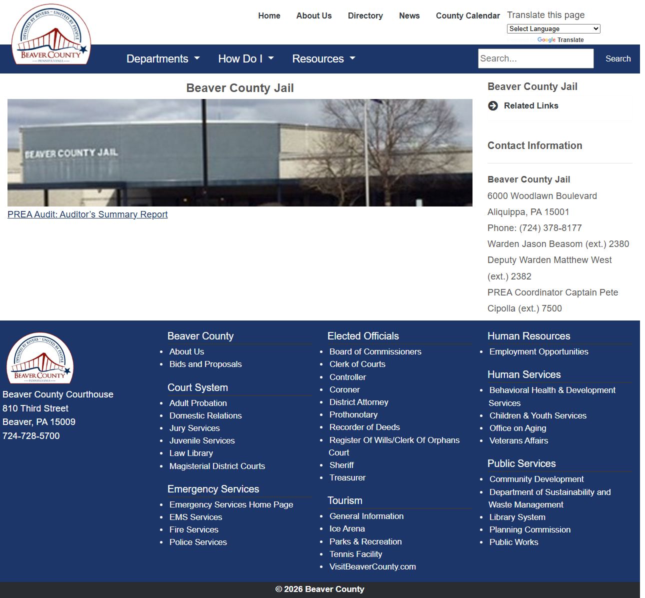 Beaver County released inmate records county jail department page