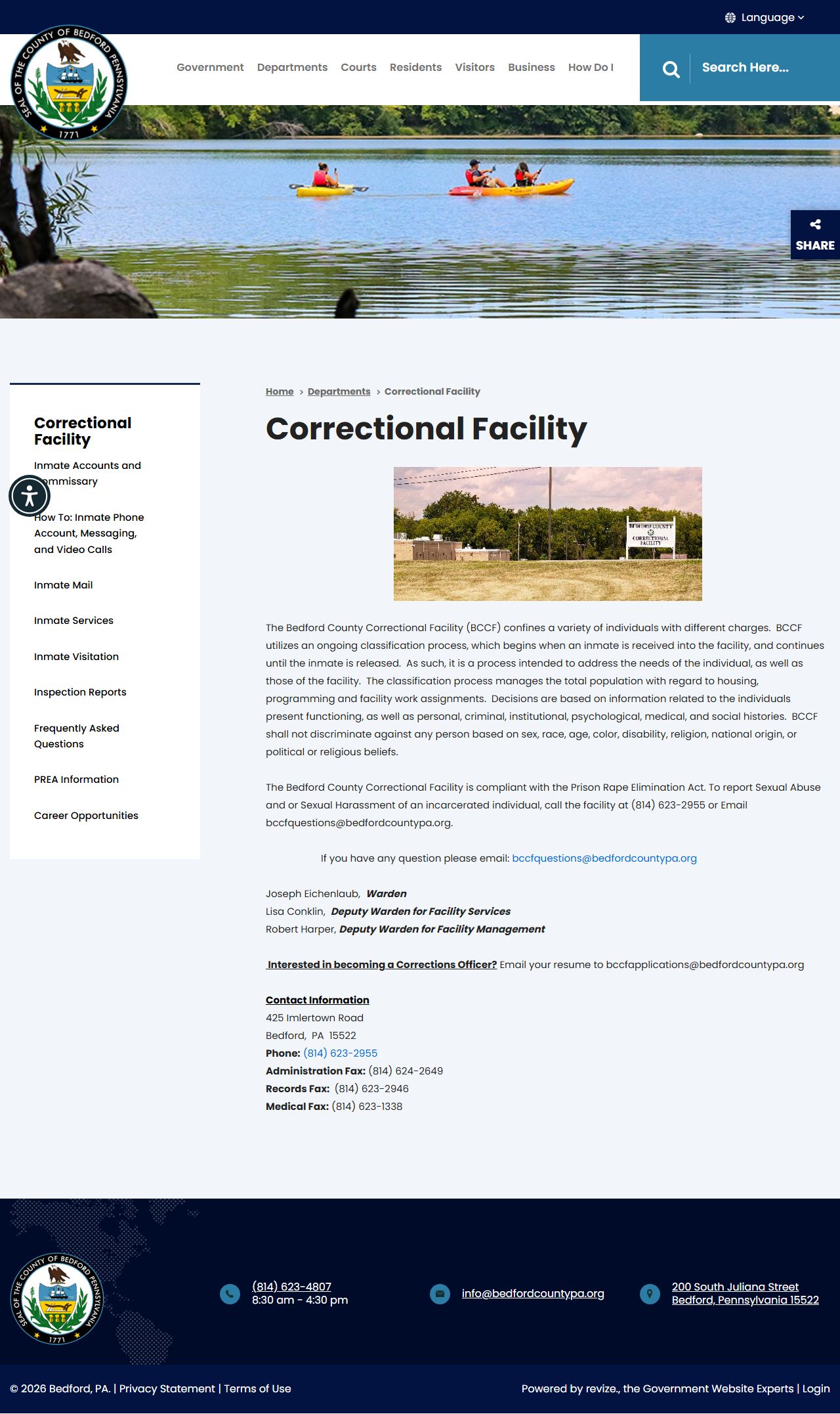 Bedford County released inmate records correctional facility official page