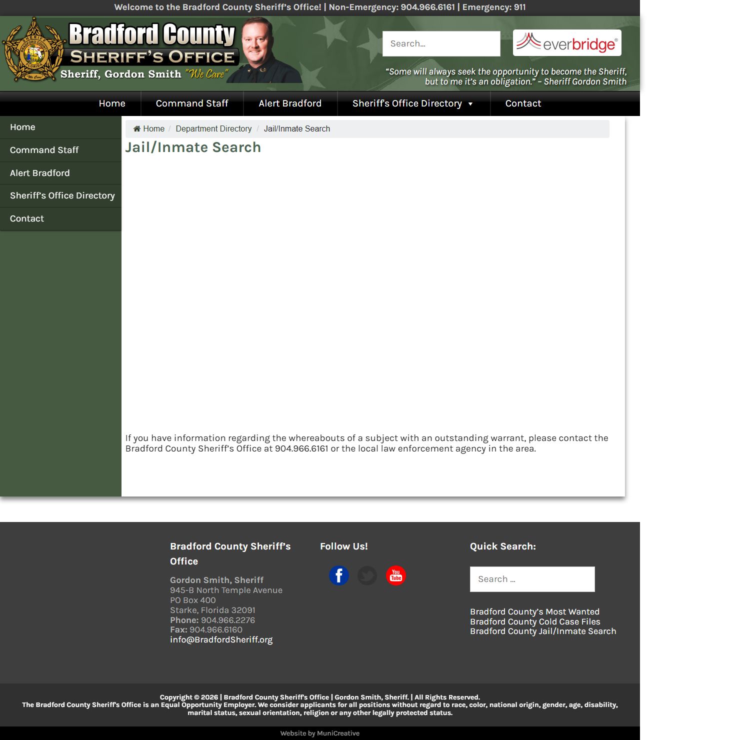 Bradford County Sheriff jail inmate search for released inmate records