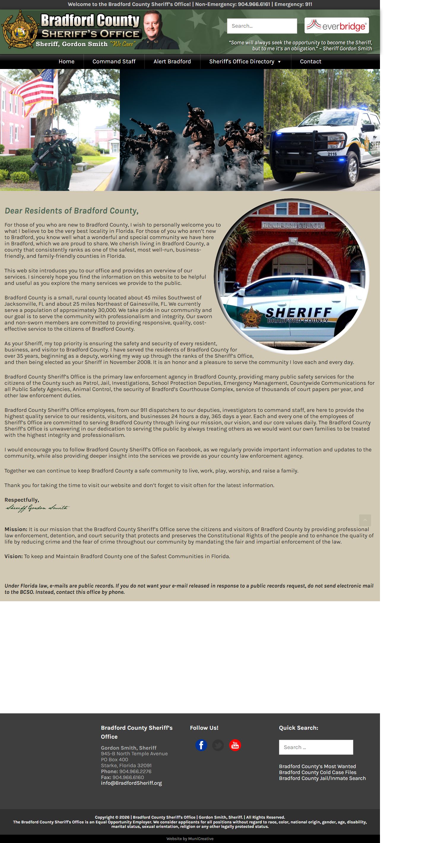 Bradford County Sheriff's Office page for released inmate records