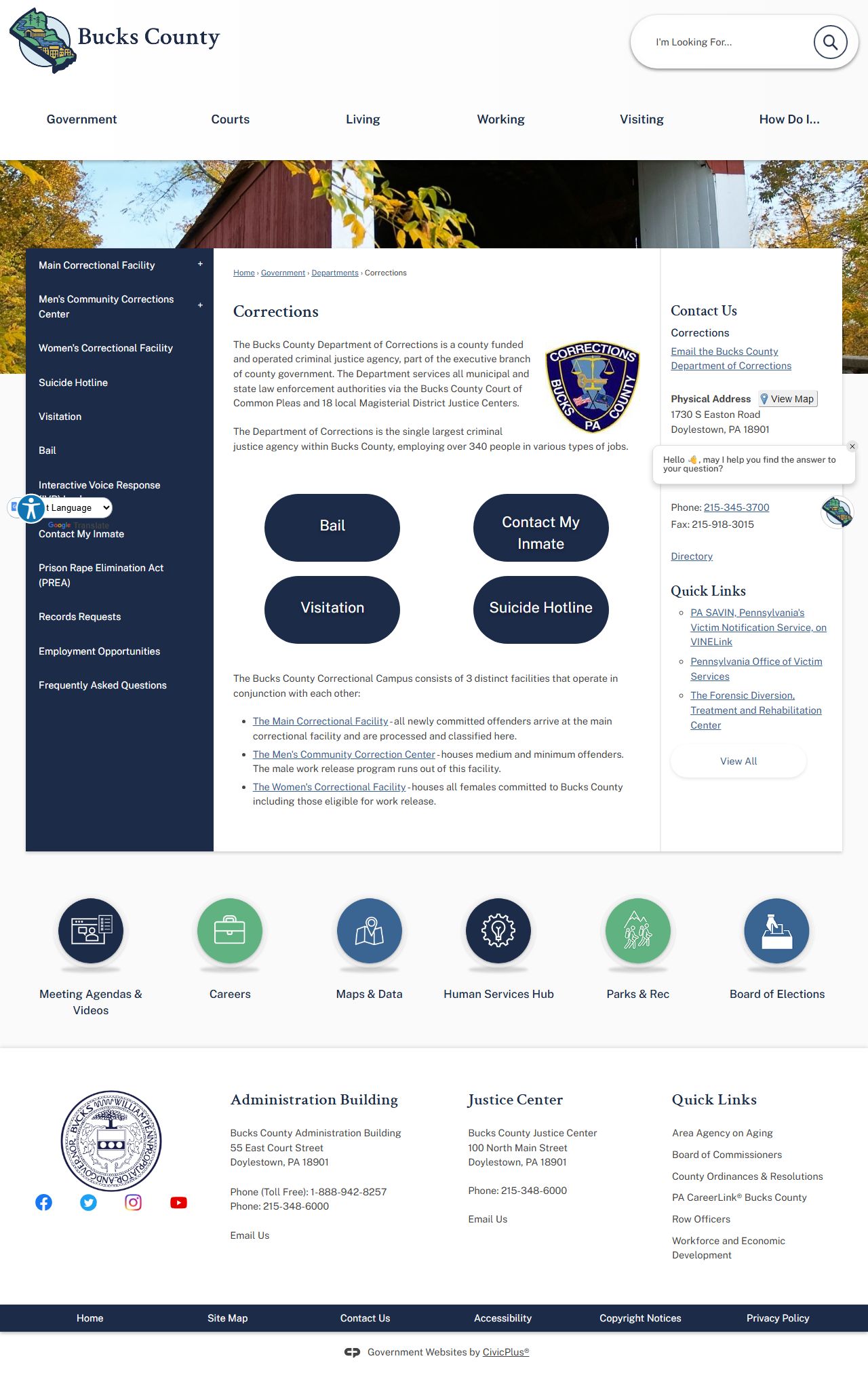 Bucks County Department of Corrections page for released inmate records