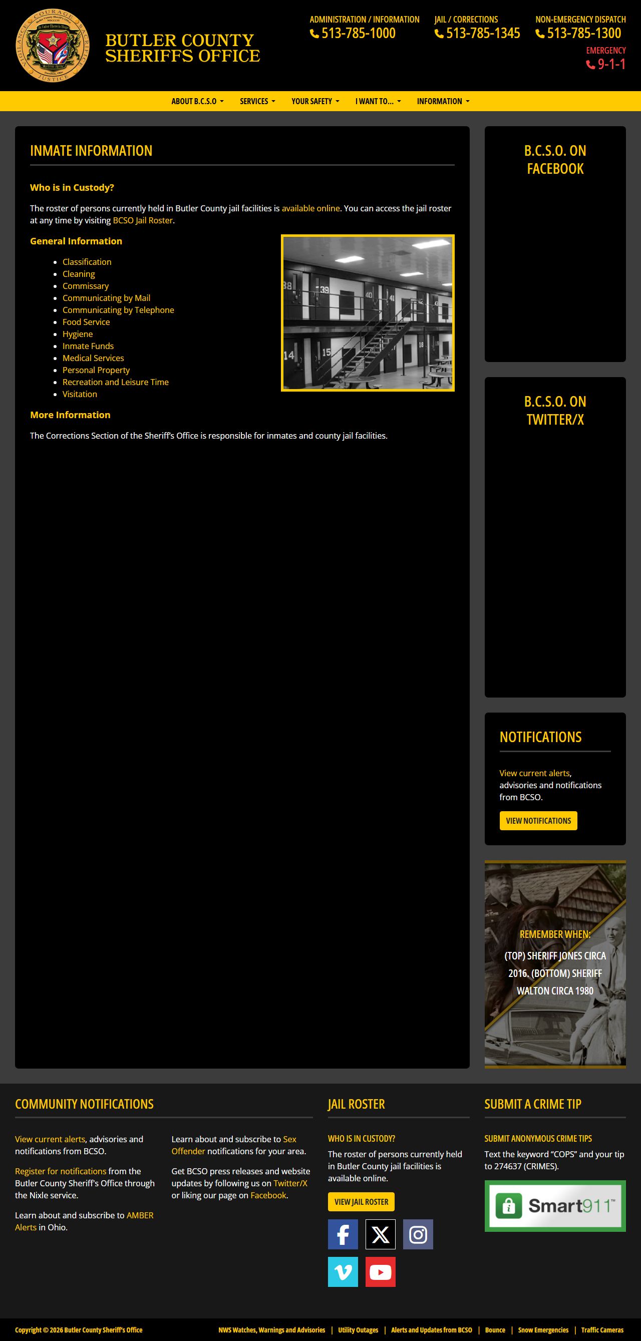 Butler County Sheriff inmate info page for released inmate records