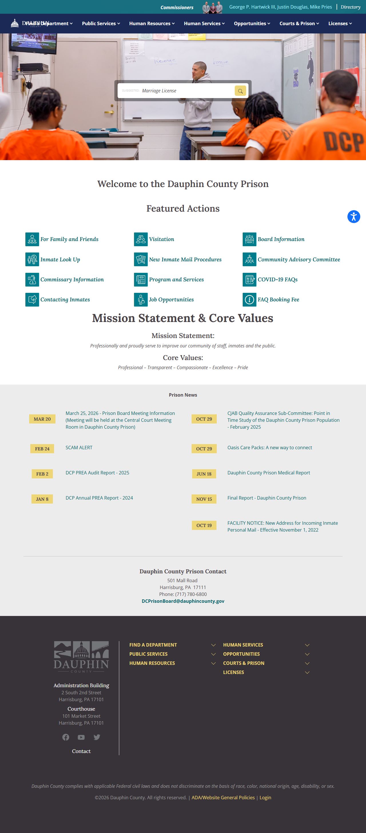 Dauphin County Prison page for released inmate records