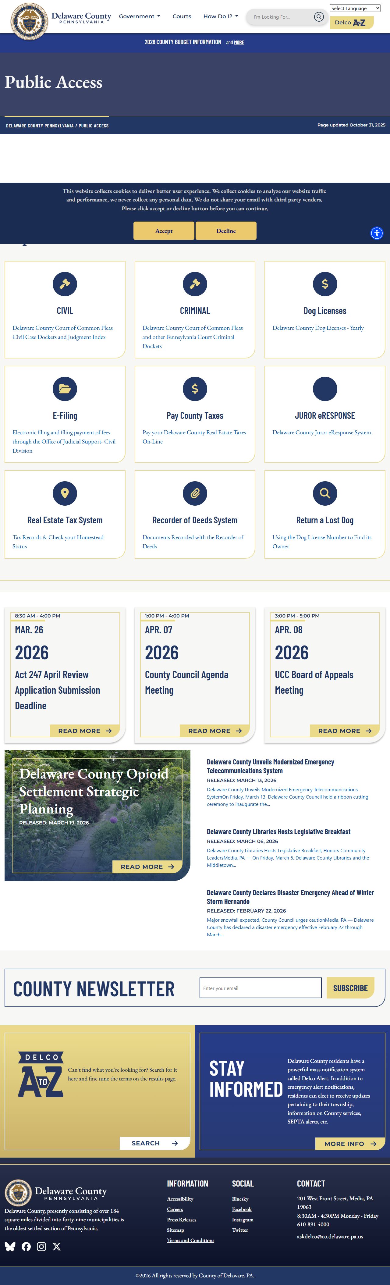 Delaware County public access portal for released inmate records