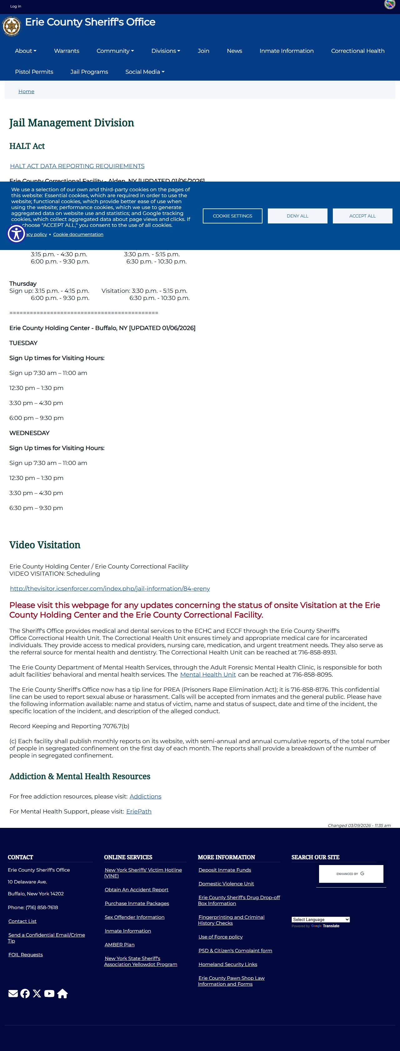 Erie County Sheriff jail management division for released inmate records