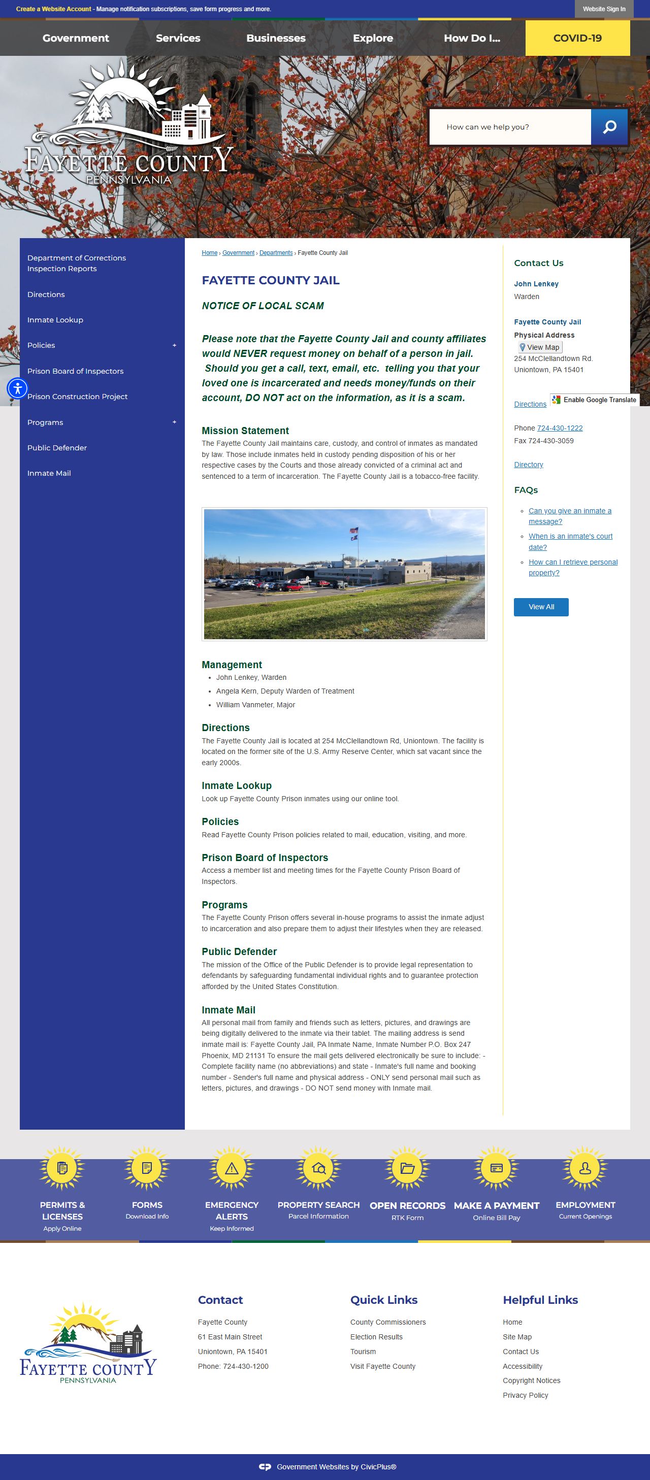 Fayette County Jail page for released inmate records