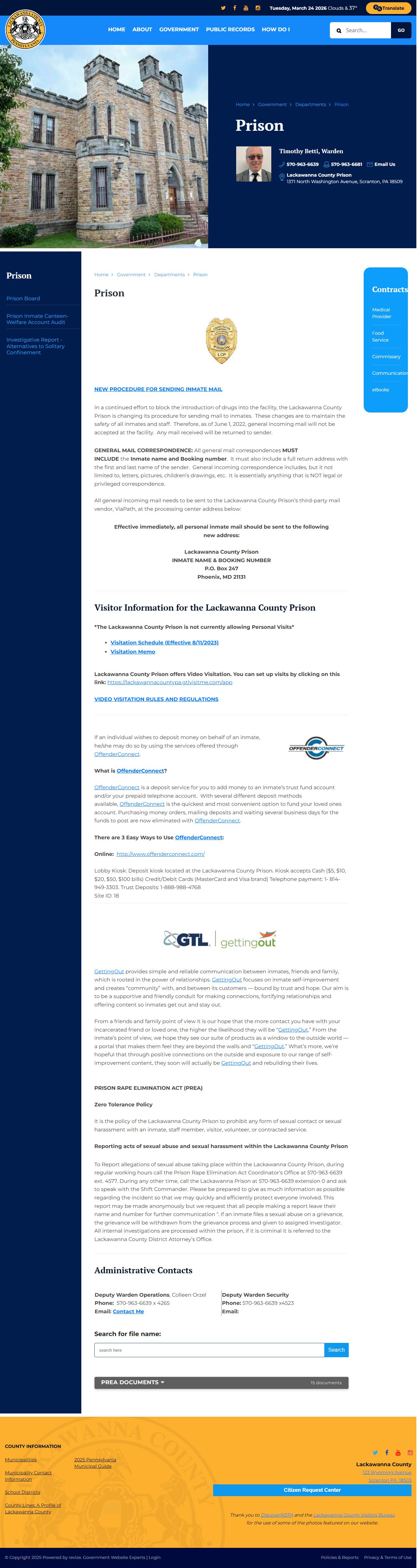 Lackawanna County Prison official page for released inmate records