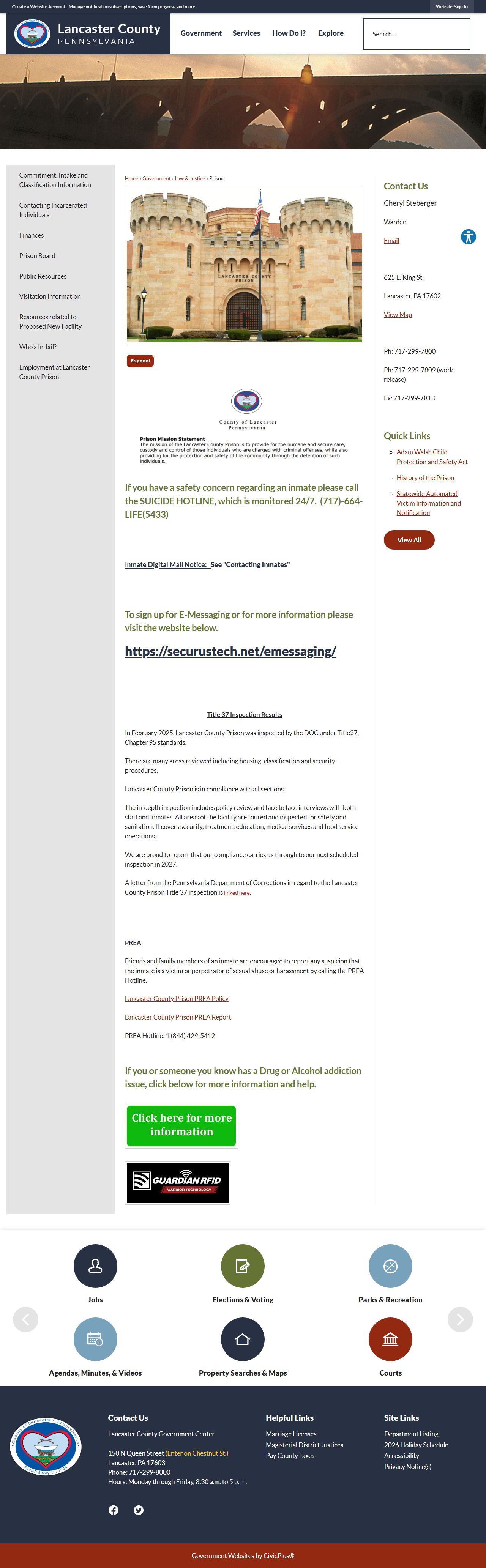 Lancaster County Prison official page showing released inmate records