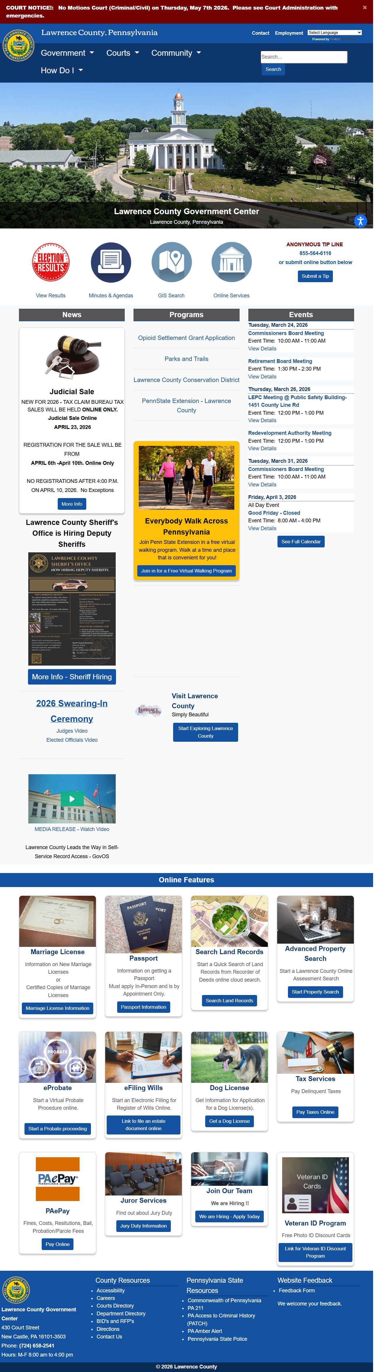 Lawrence County government website for released inmate records