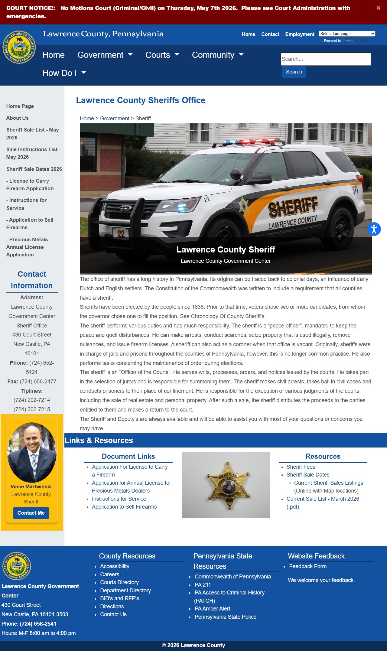 Lawrence County Sheriff's Office page for released inmate records and jail information