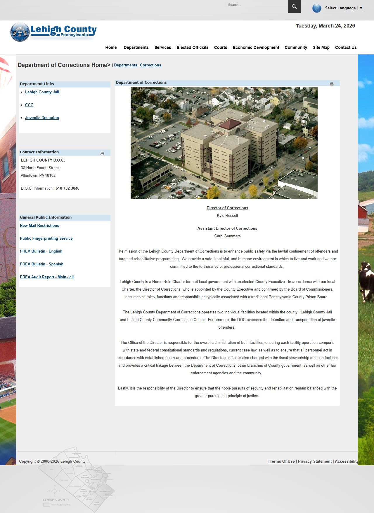 Lehigh County Department of Corrections page for released inmate records