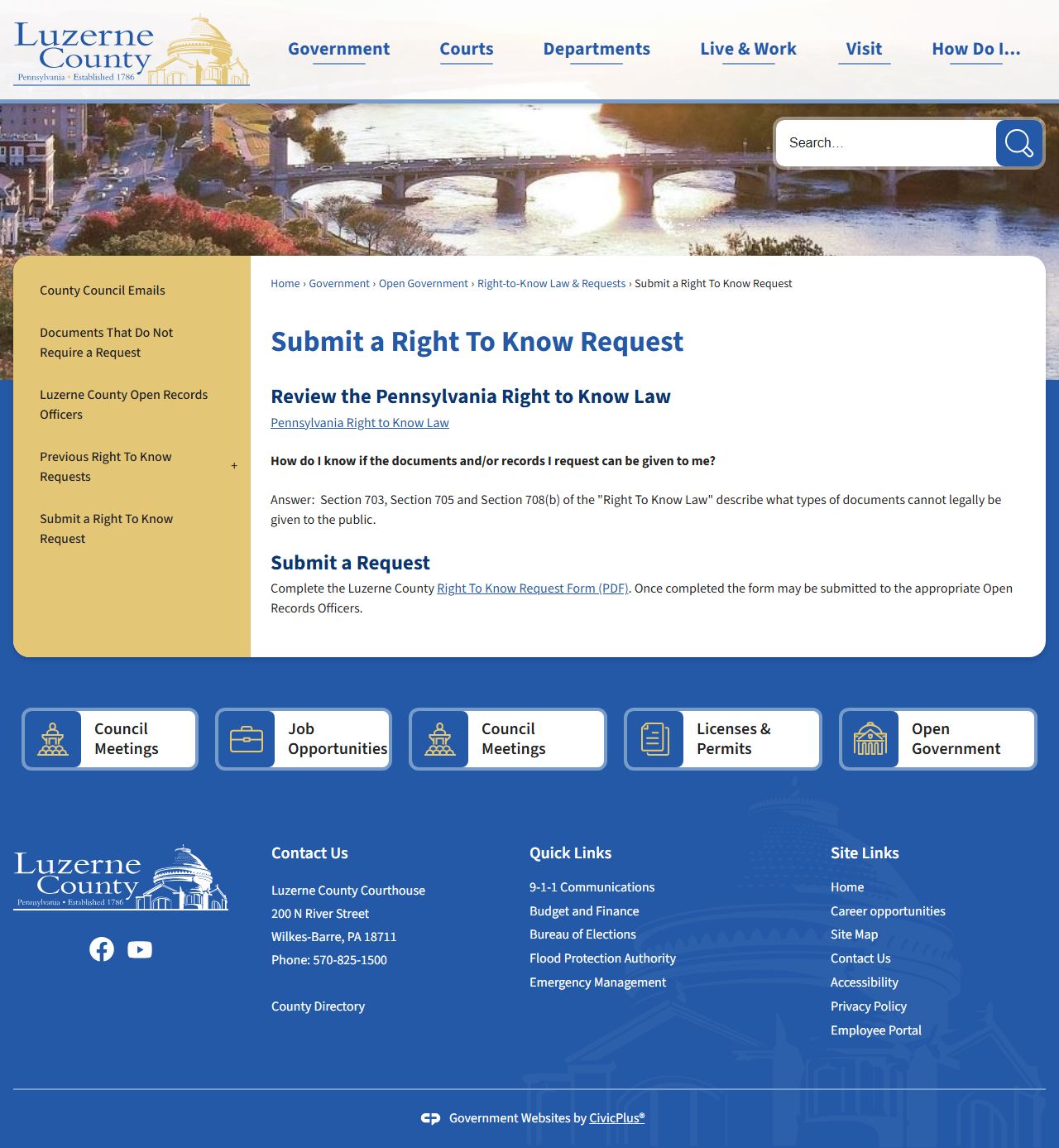 Luzerne County online RTK request submission portal for inmate records