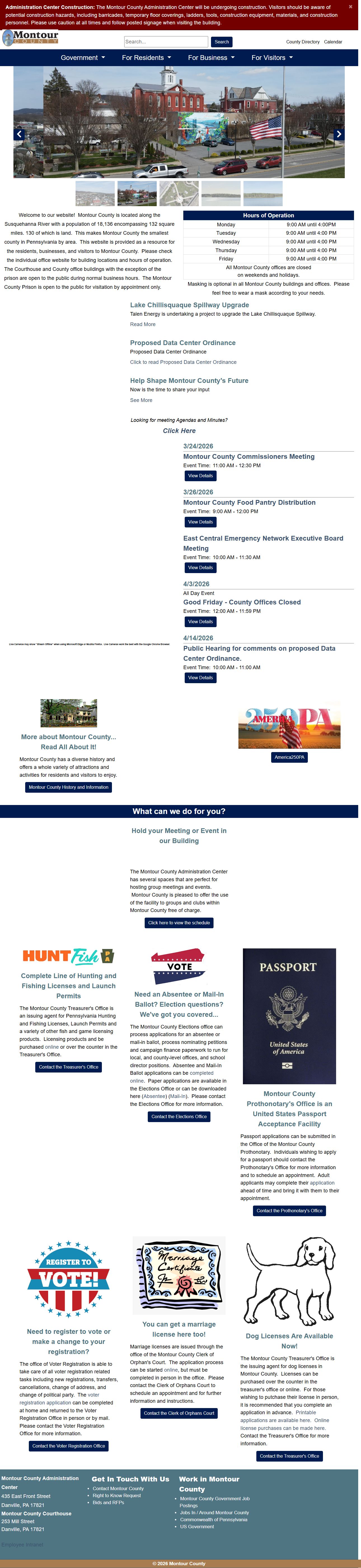 Montour County official website for released inmate records and jail information