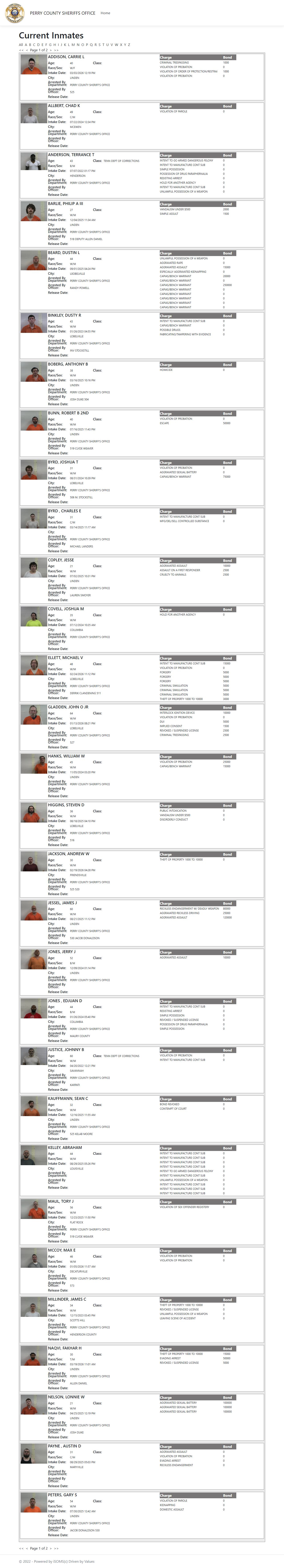 Perry County Sheriff jail portal for released inmate record searches