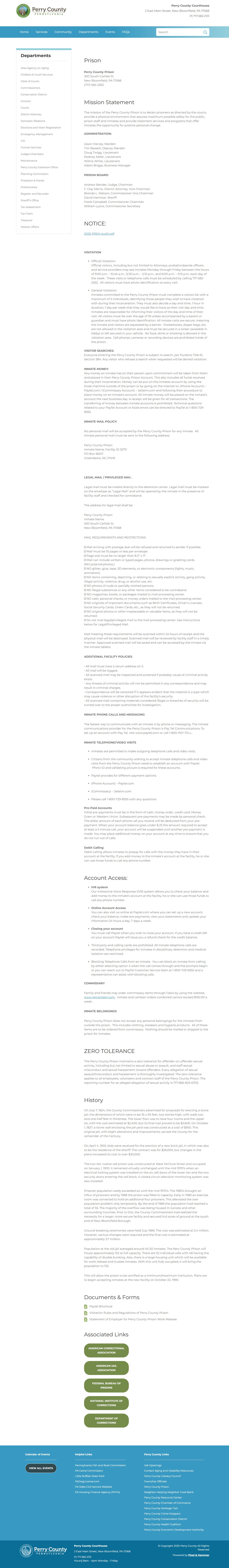 Perry County Prison official page for released inmate records