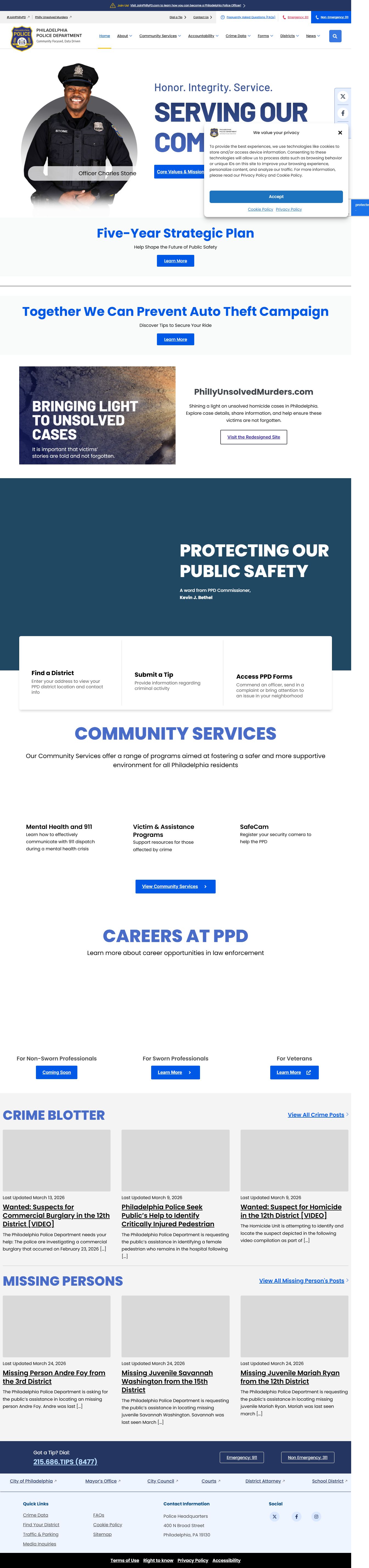 Philadelphia Police Department for arrest and released inmate record searches