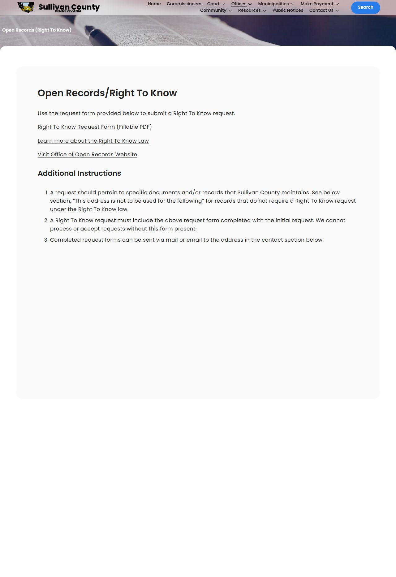 Sullivan County Right-to-Know requests page for released inmate records