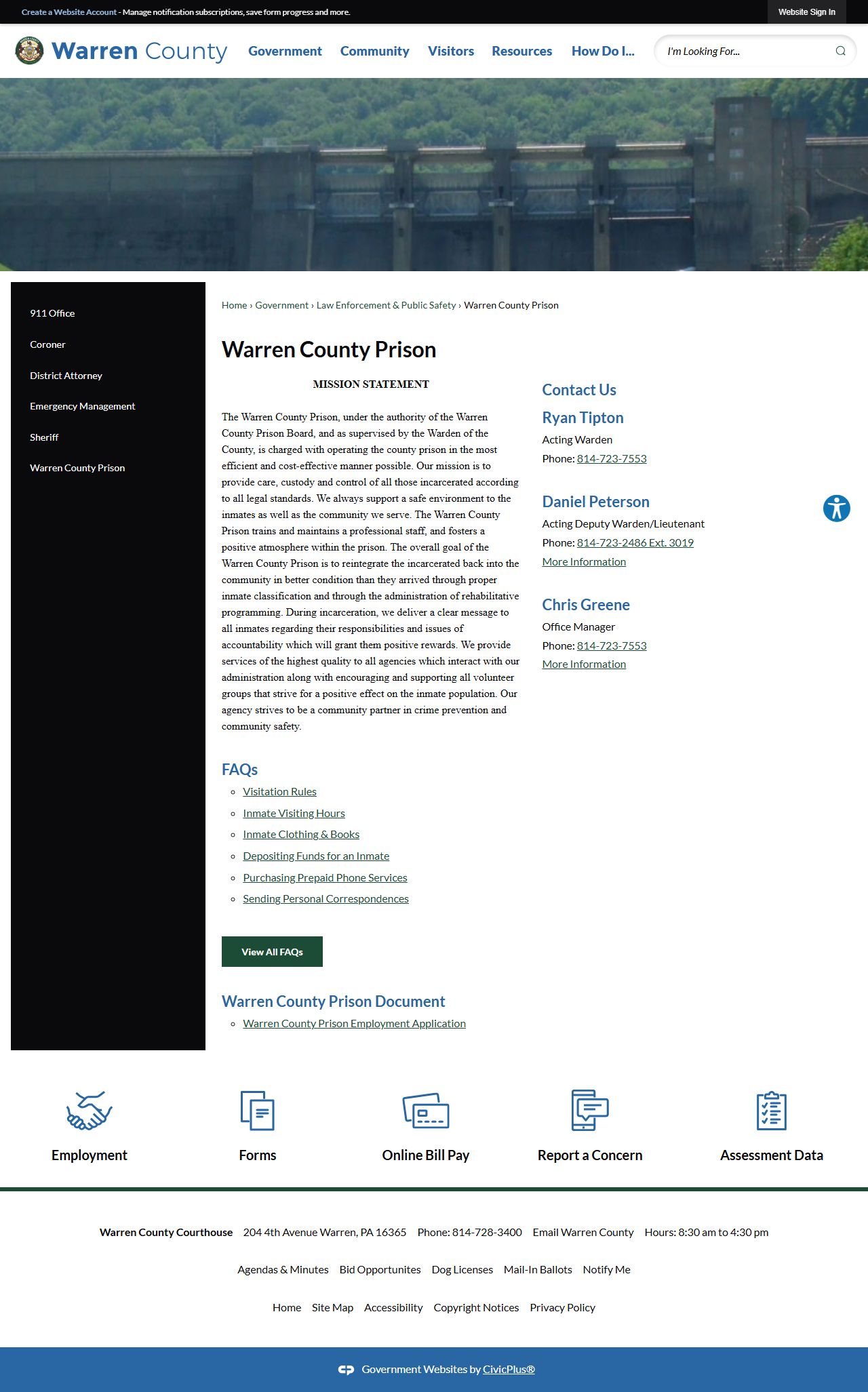 Warren County Prison official page for released inmate records