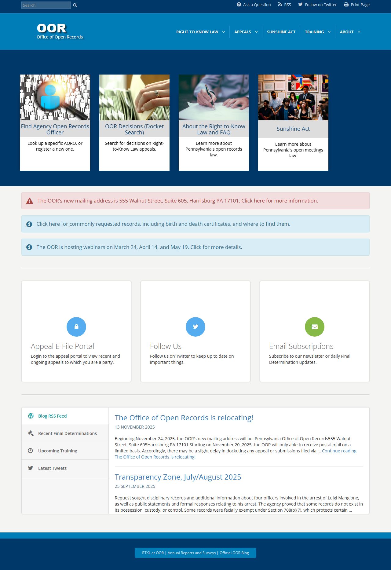 Pennsylvania Office of Open Records for public records access including inmate records
