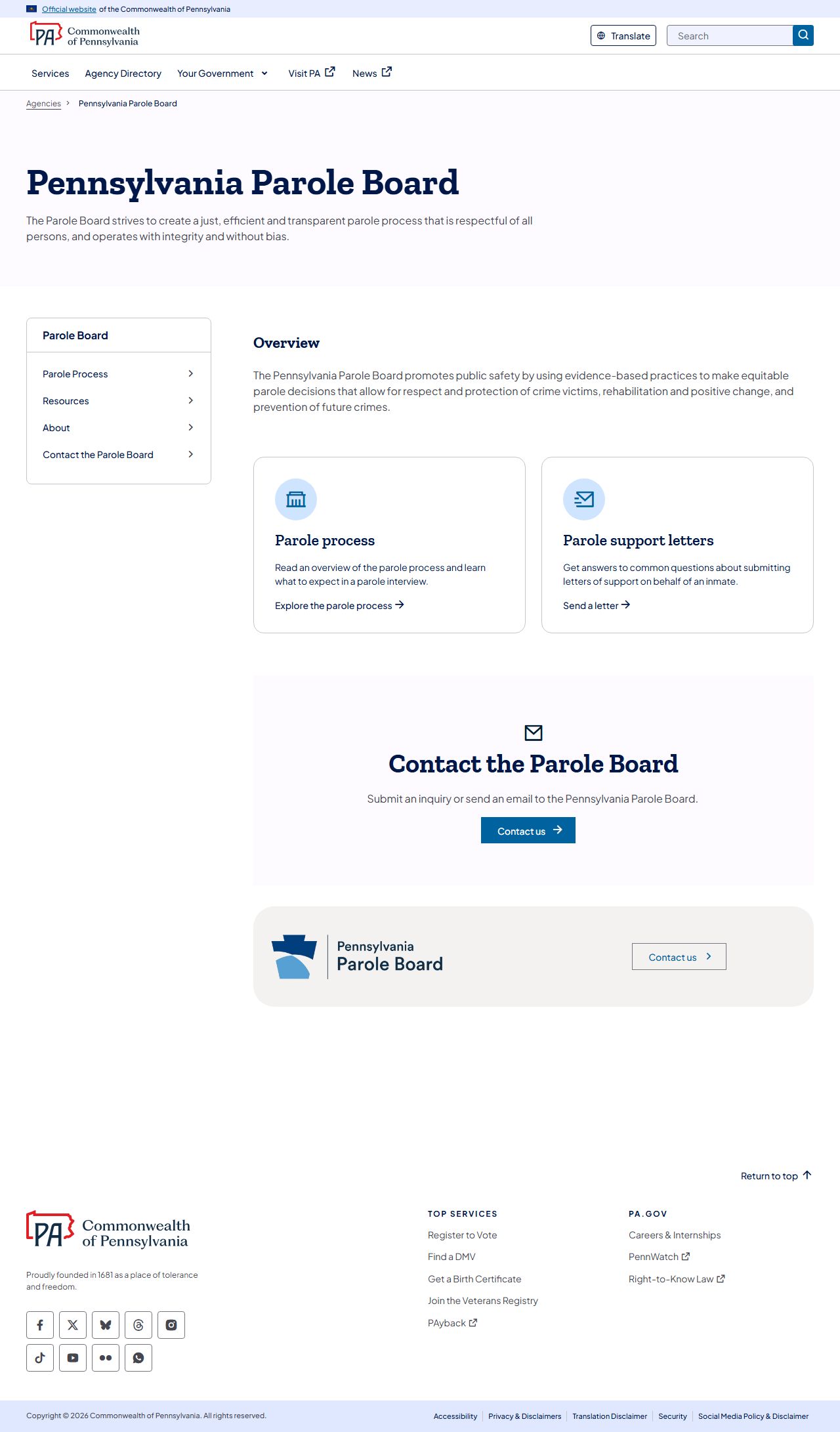 Pennsylvania Board of Probation and Parole for released inmate supervision records