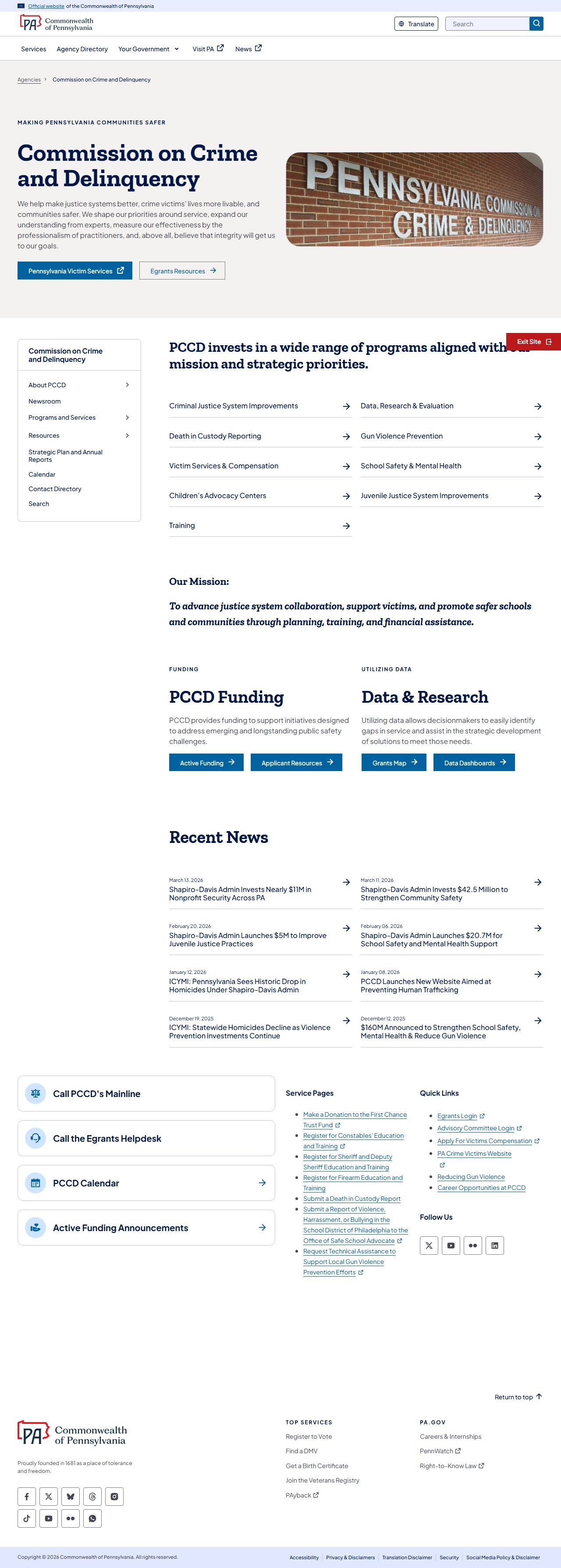 Pennsylvania Commission on Crime and Delinquency for inmate data and criminal justice records