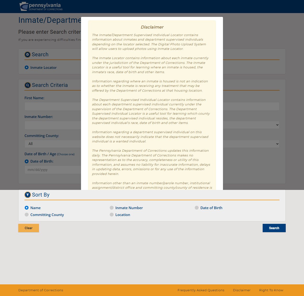 Pennsylvania Department of Corrections PADOC inmate locator for released inmate records